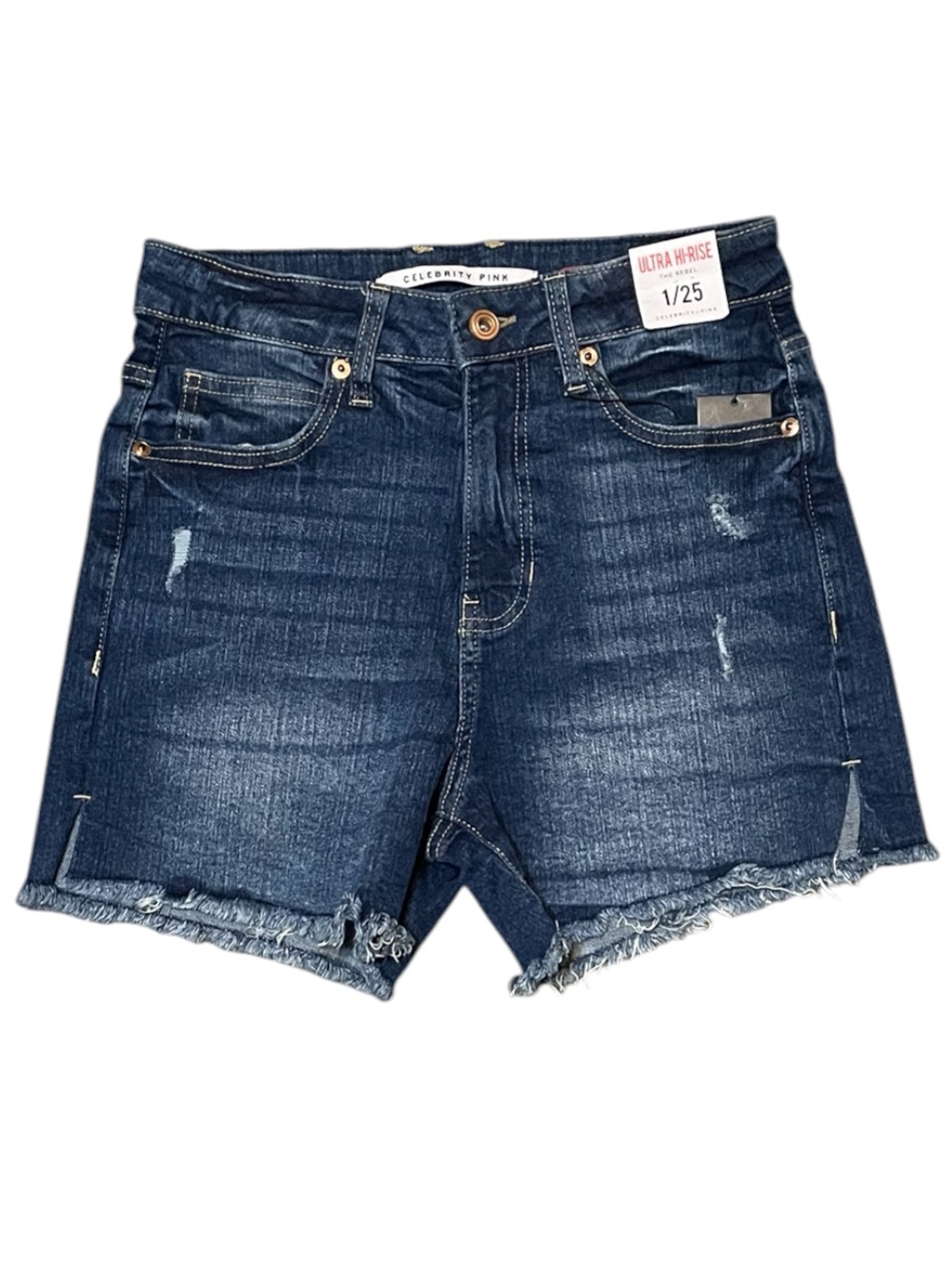 NWT Women's Celebrity Pink Ultra Hi-Rise The Rebel Denim Cutoff Shorts Size 1/25